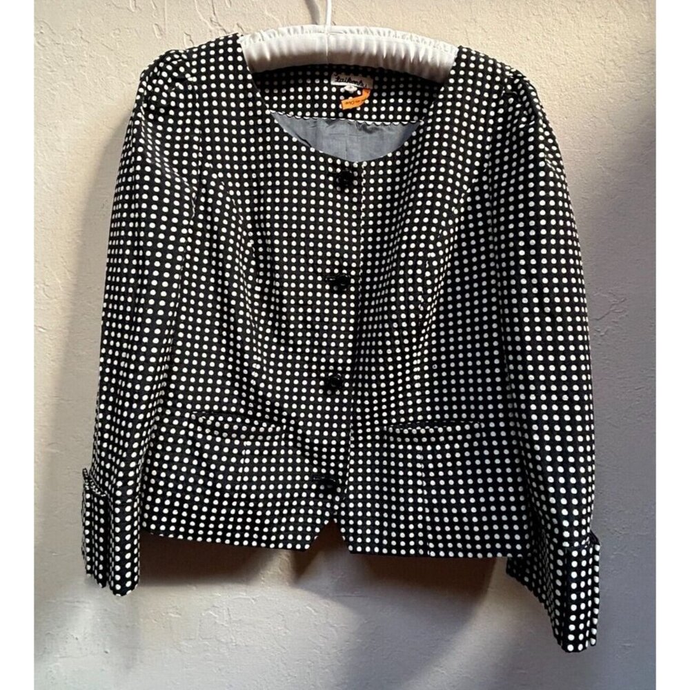 Anthropologie Taikonhu Sz 10 Retro Polka Dot Pleated Cuff Tailored Career Jacket